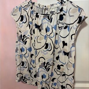 Lands' End Women's Floral Blouse - Blue, Black, and Cream